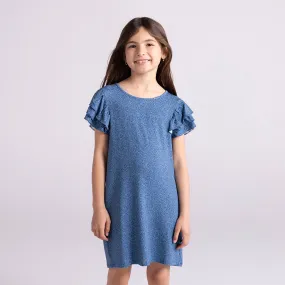 Indigo Denim French Terry Ruffled Dress