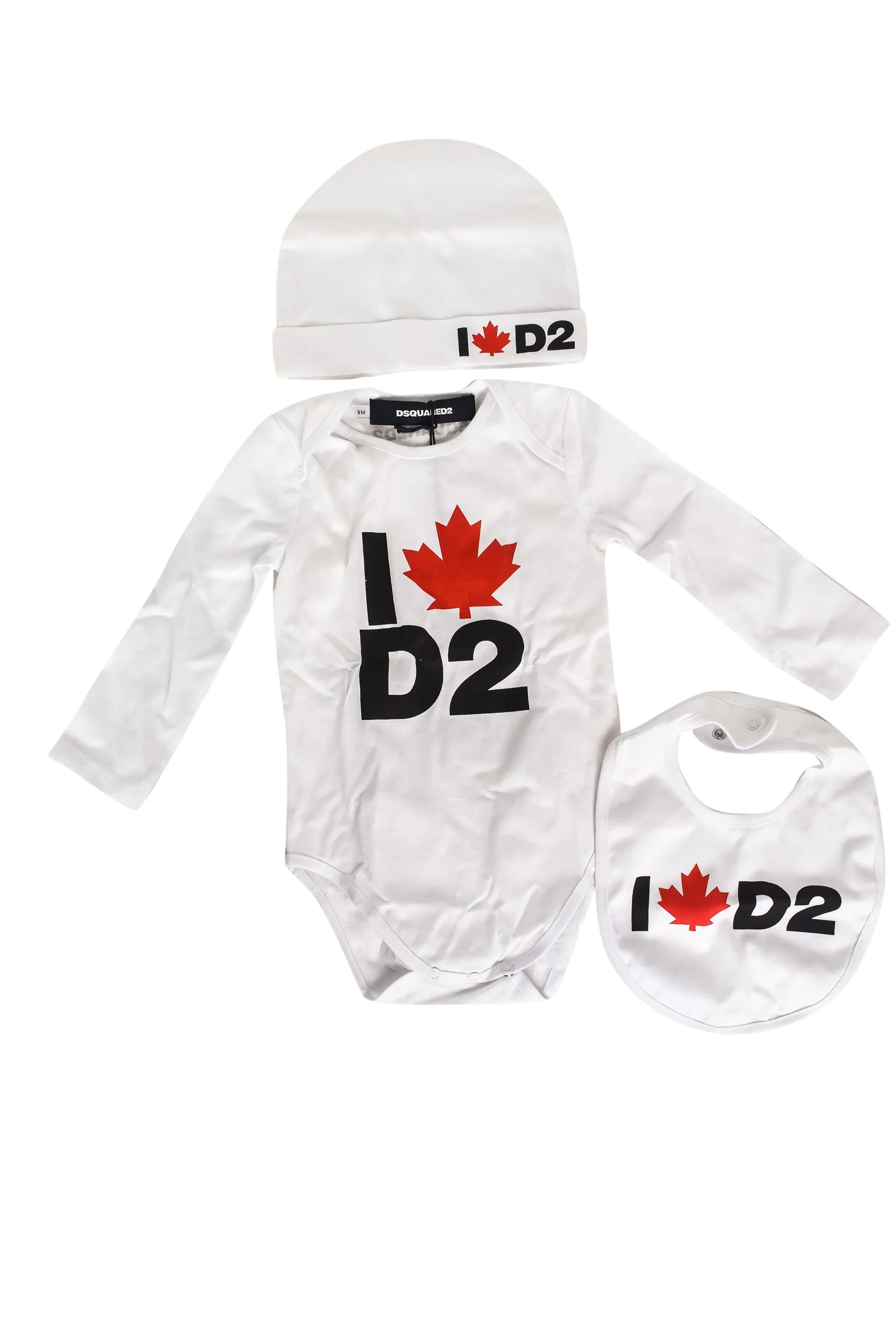 10036900 DSquared2 Baby~Beanie, Bibs and Bodysuit Set 6M