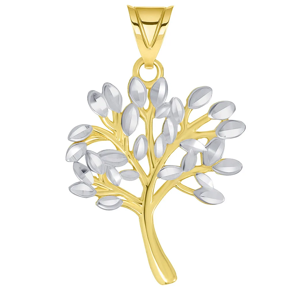 14k Solid Yellow Gold Textured Two Tone Tree of Life Pendant