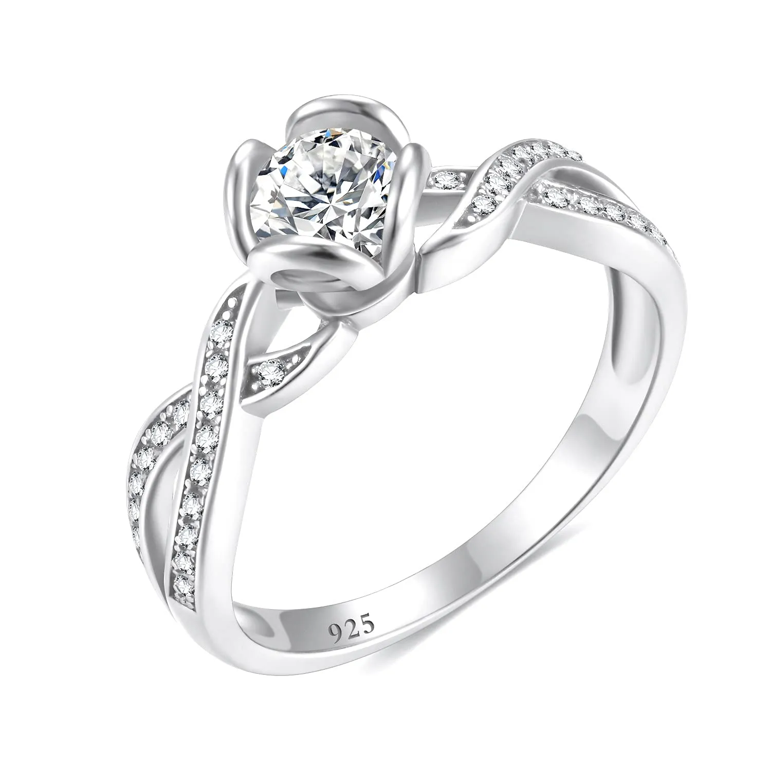 1CT Round Twist Sterling Silver CZ Ring