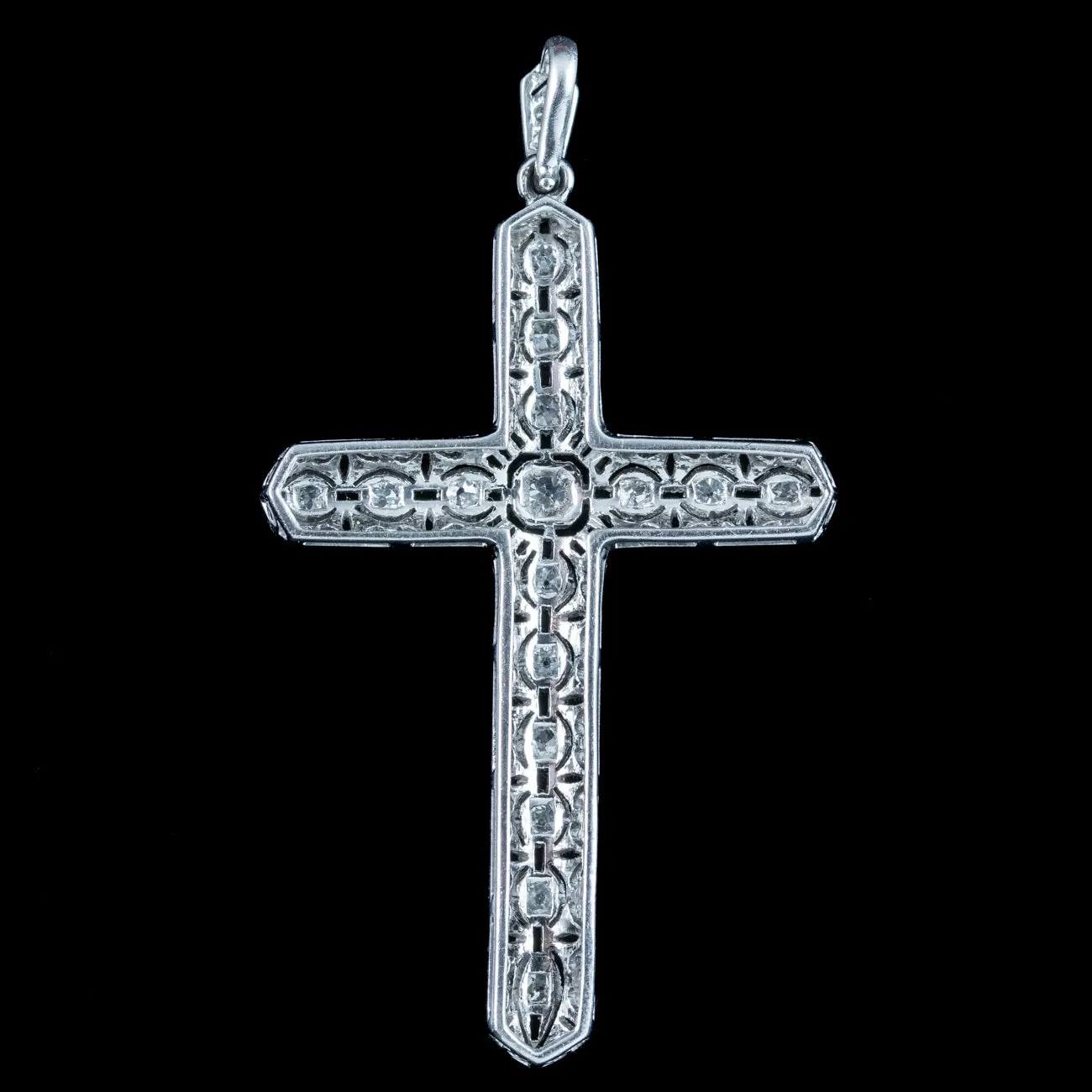 Antique Art Deco Diamond Cross Pendant 18ct Gold 1.4ct Total