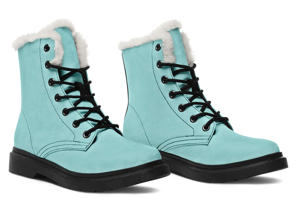 Aqua Mist Winter Boots - Warm Micro-Suede Doc-Style Boots Lined with Vegan Wool