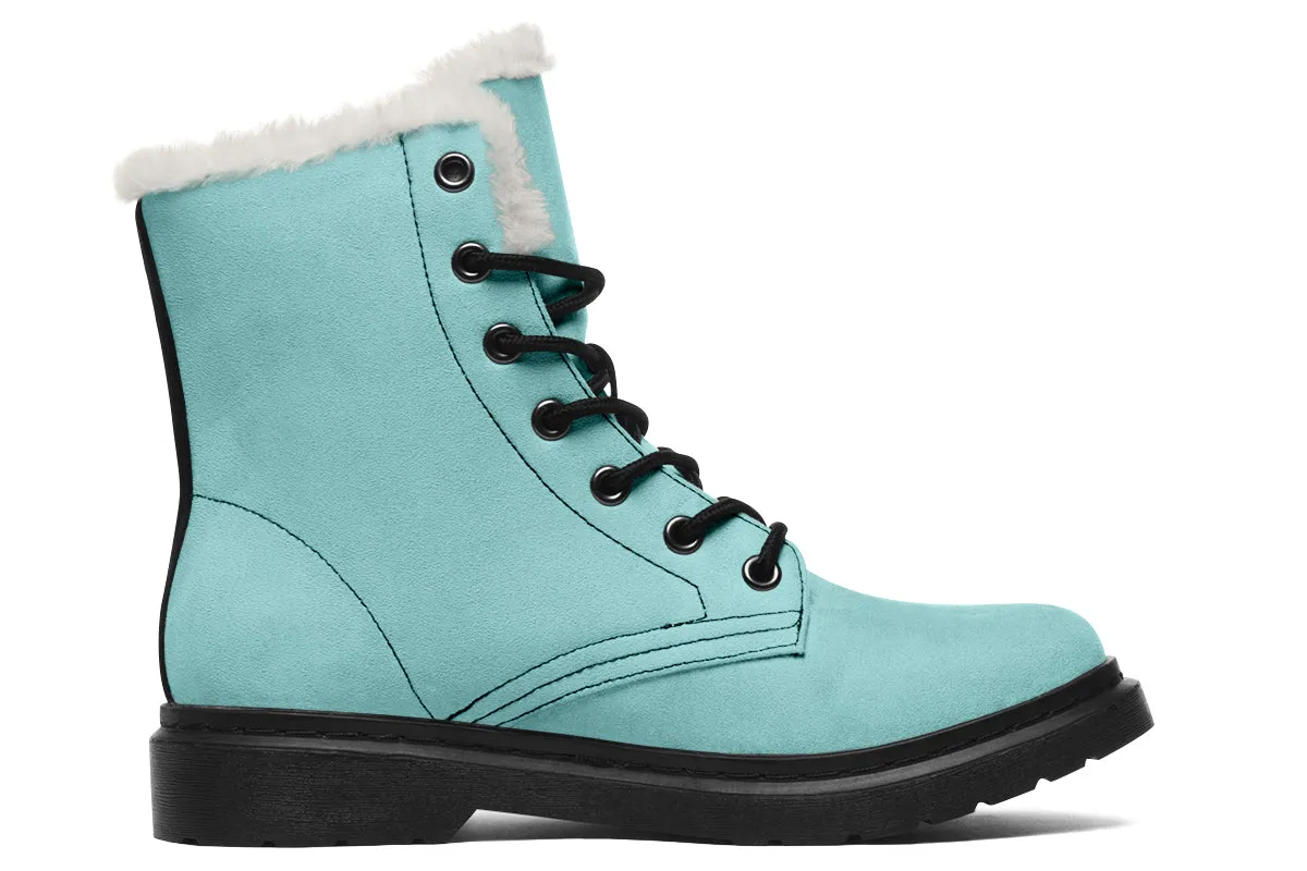 Aqua Mist Winter Boots - Warm Micro-Suede Doc-Style Boots Lined with Vegan Wool