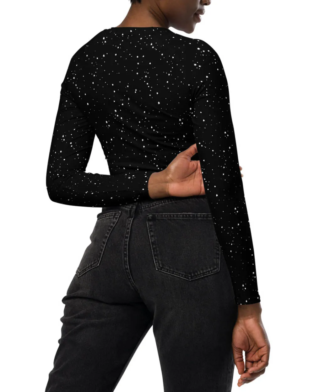 Astral Long Sleeve Crop Top - Cute Black Cropped Tee with UPF 50  Protection, Pagan Gothic Sportwear, Witchy Grunge Activewear