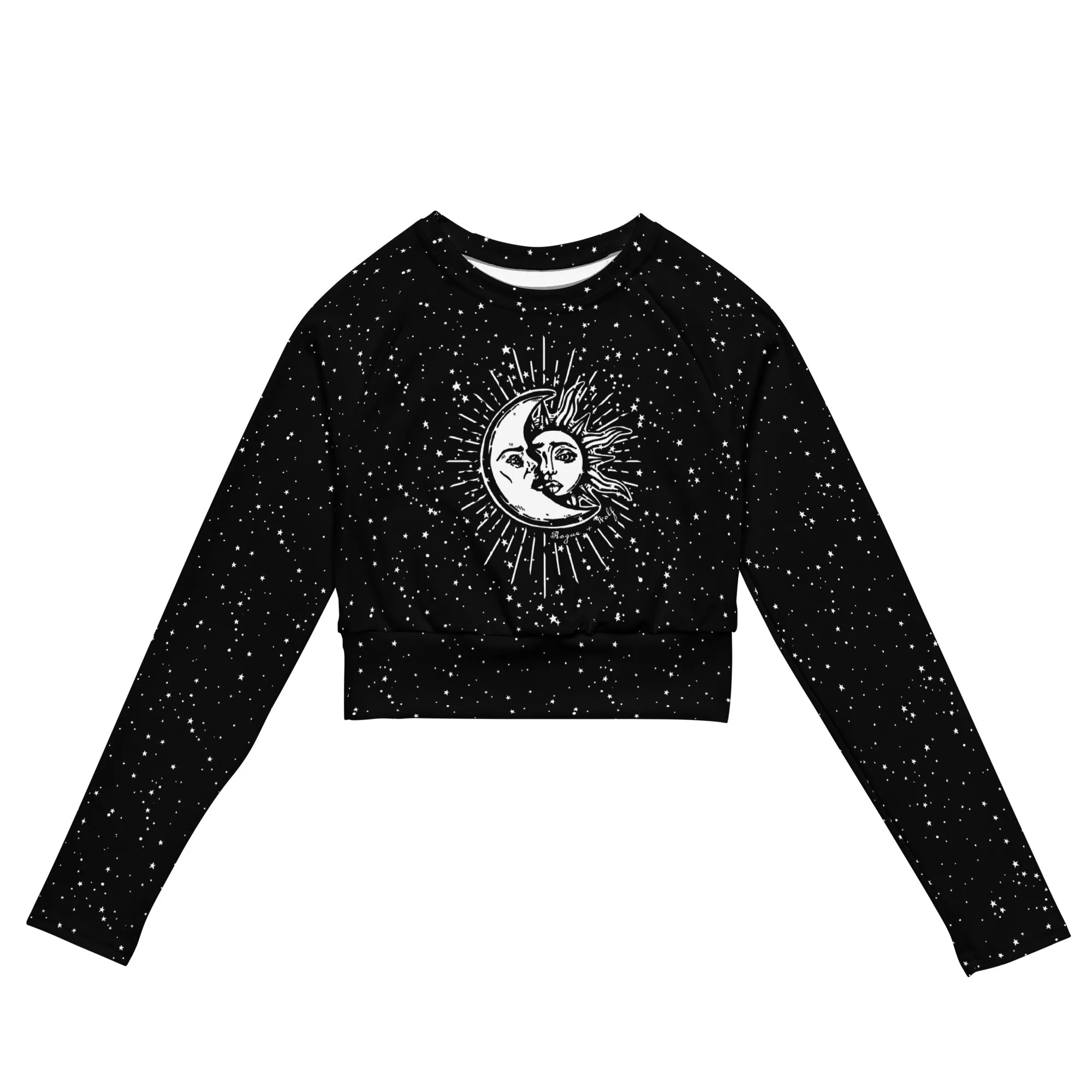 Astral Long Sleeve Crop Top - Cute Black Cropped Tee with UPF 50  Protection, Pagan Gothic Sportwear, Witchy Grunge Activewear