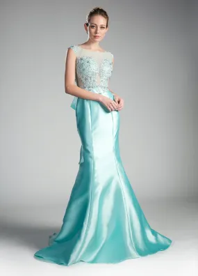 Beaded Cap Sleeve Mermaid Gown by Cinderella Divine 8984A