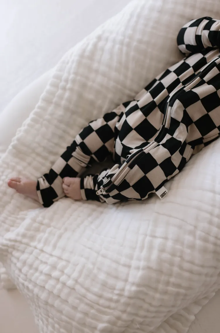 Black Checkerboard | Bamboo Zip Pajamas