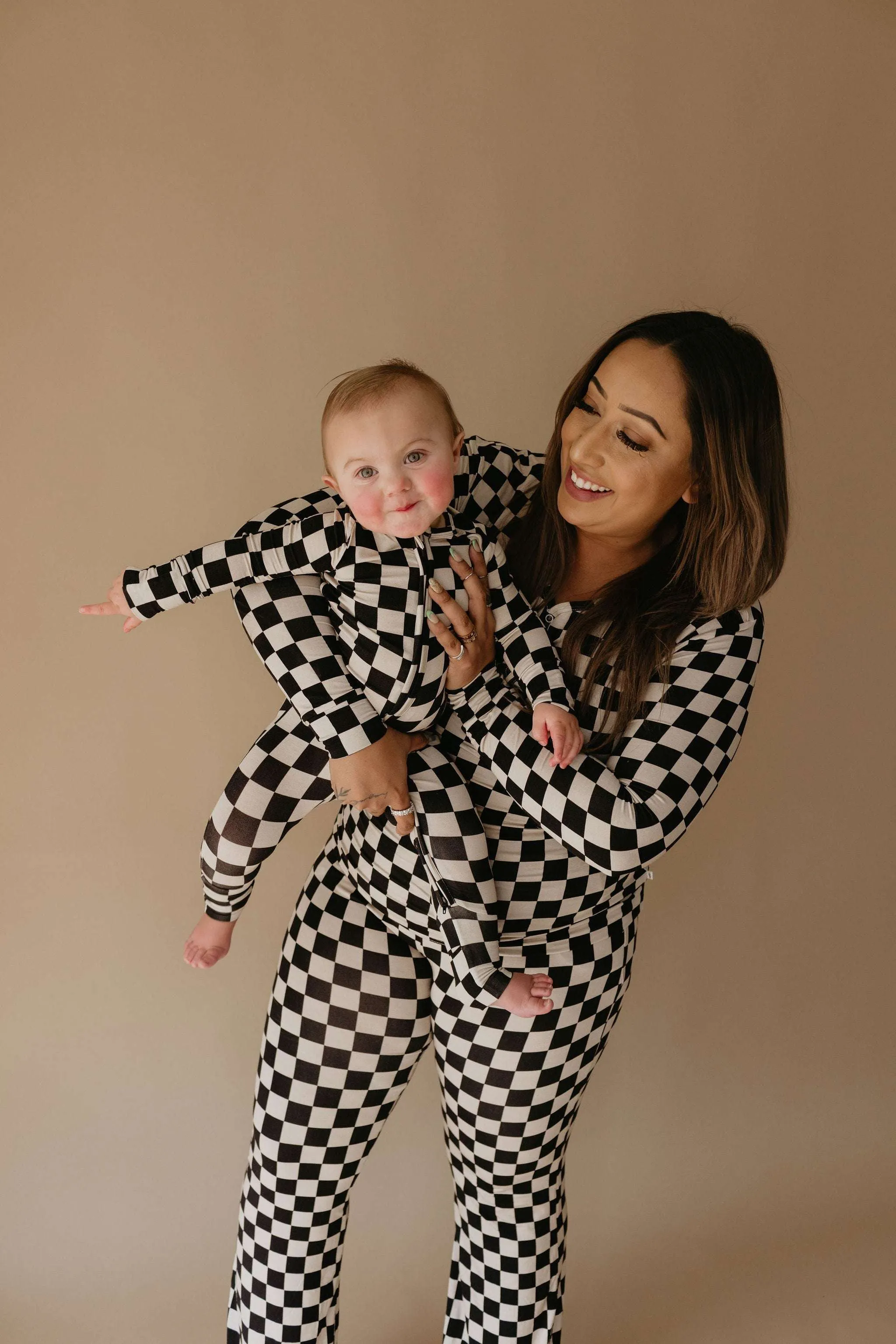 Black Checkerboard | Bamboo Zip Pajamas