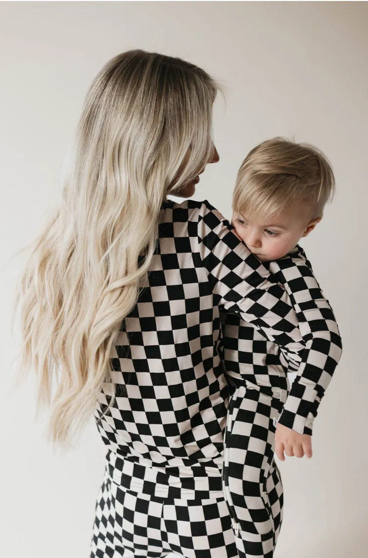 Black Checkerboard | Bamboo Zip Pajamas