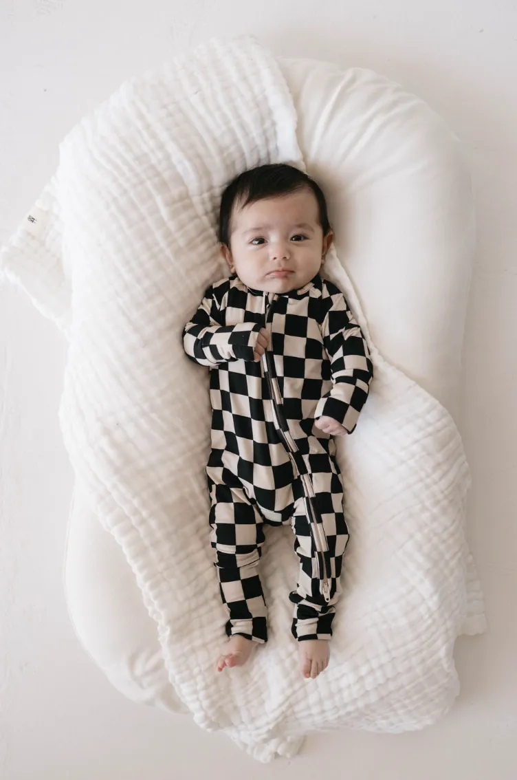 Black Checkerboard | Bamboo Zip Pajamas