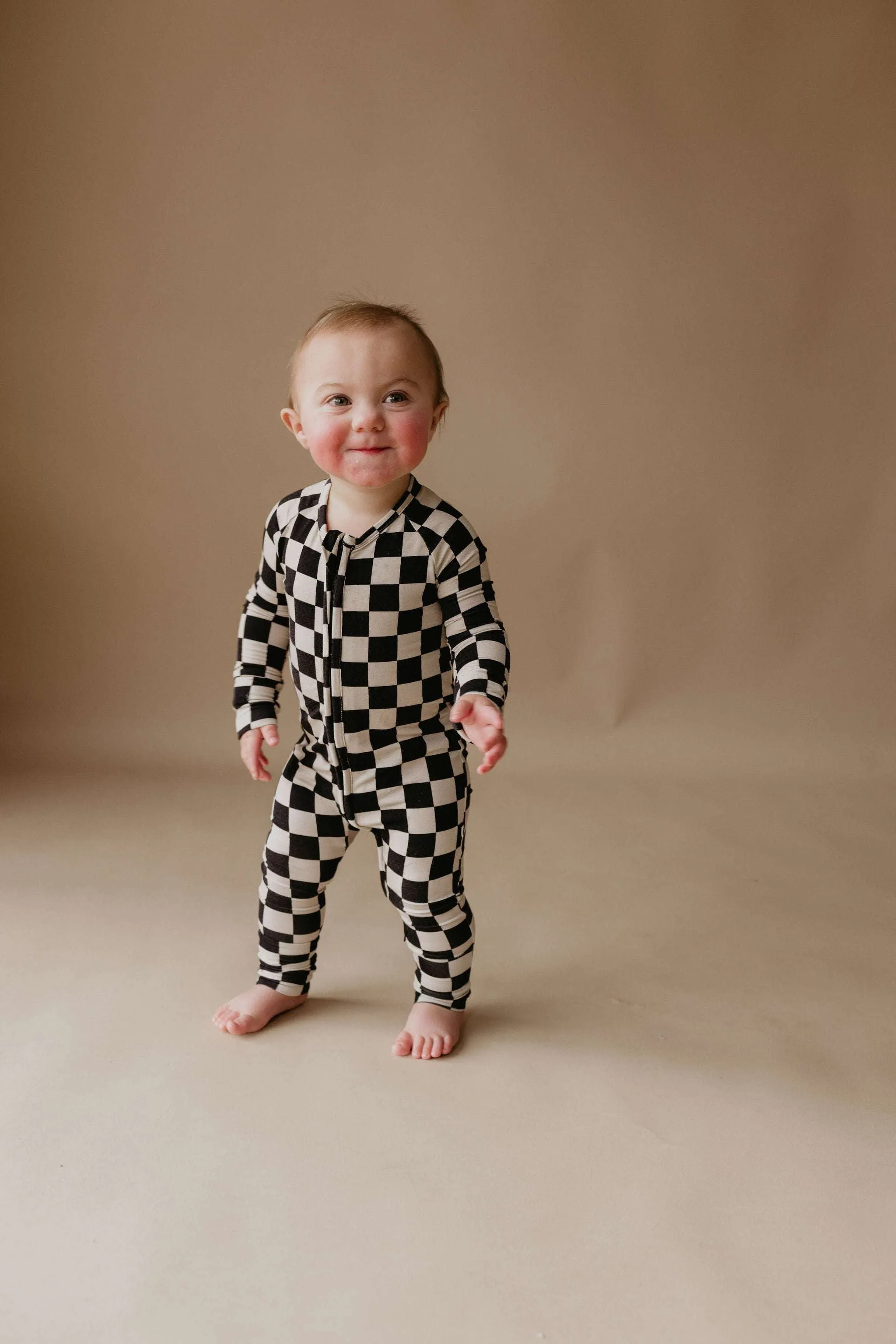 Black Checkerboard | Bamboo Zip Pajamas