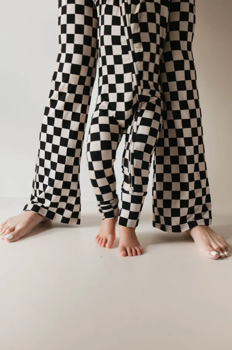 Black Checkerboard | Bamboo Zip Pajamas