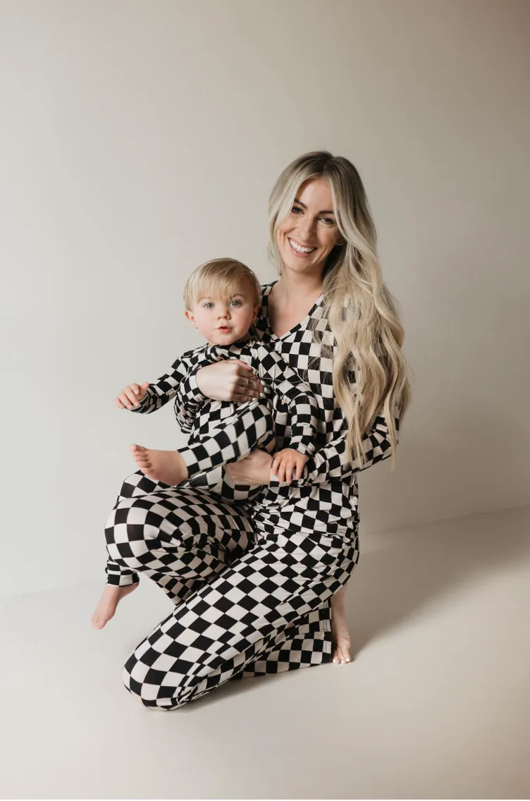 Black Checkerboard | Bamboo Zip Pajamas