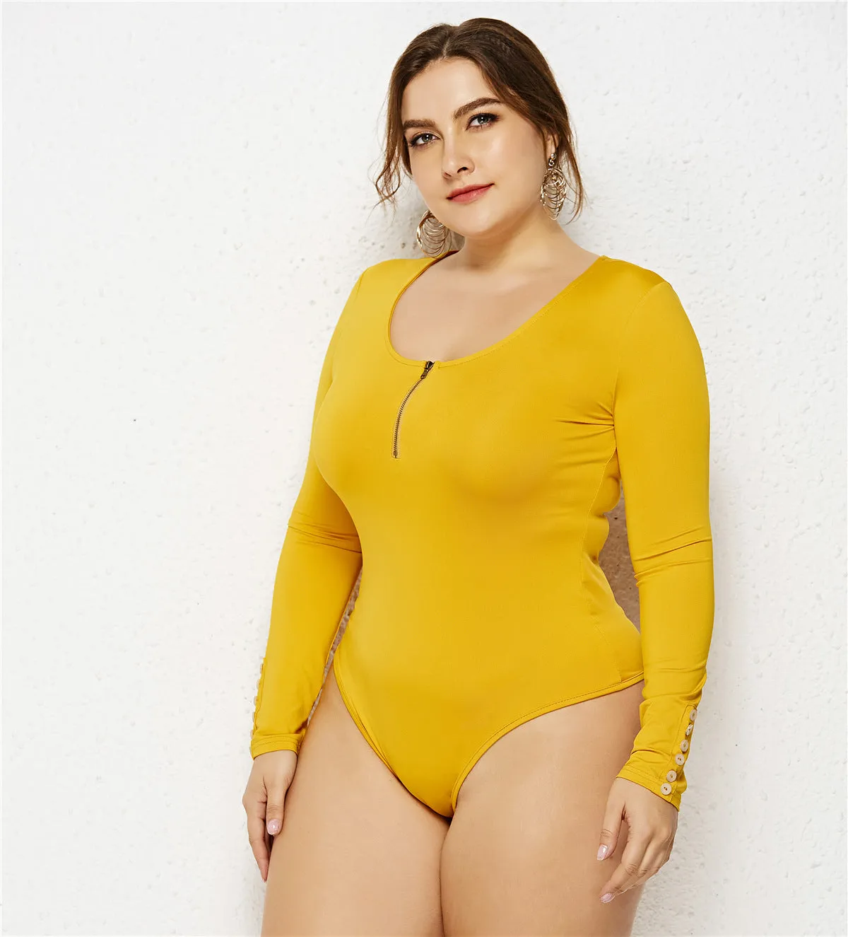 Bottoming Zipper Wholesale Plus Size Bodysuits