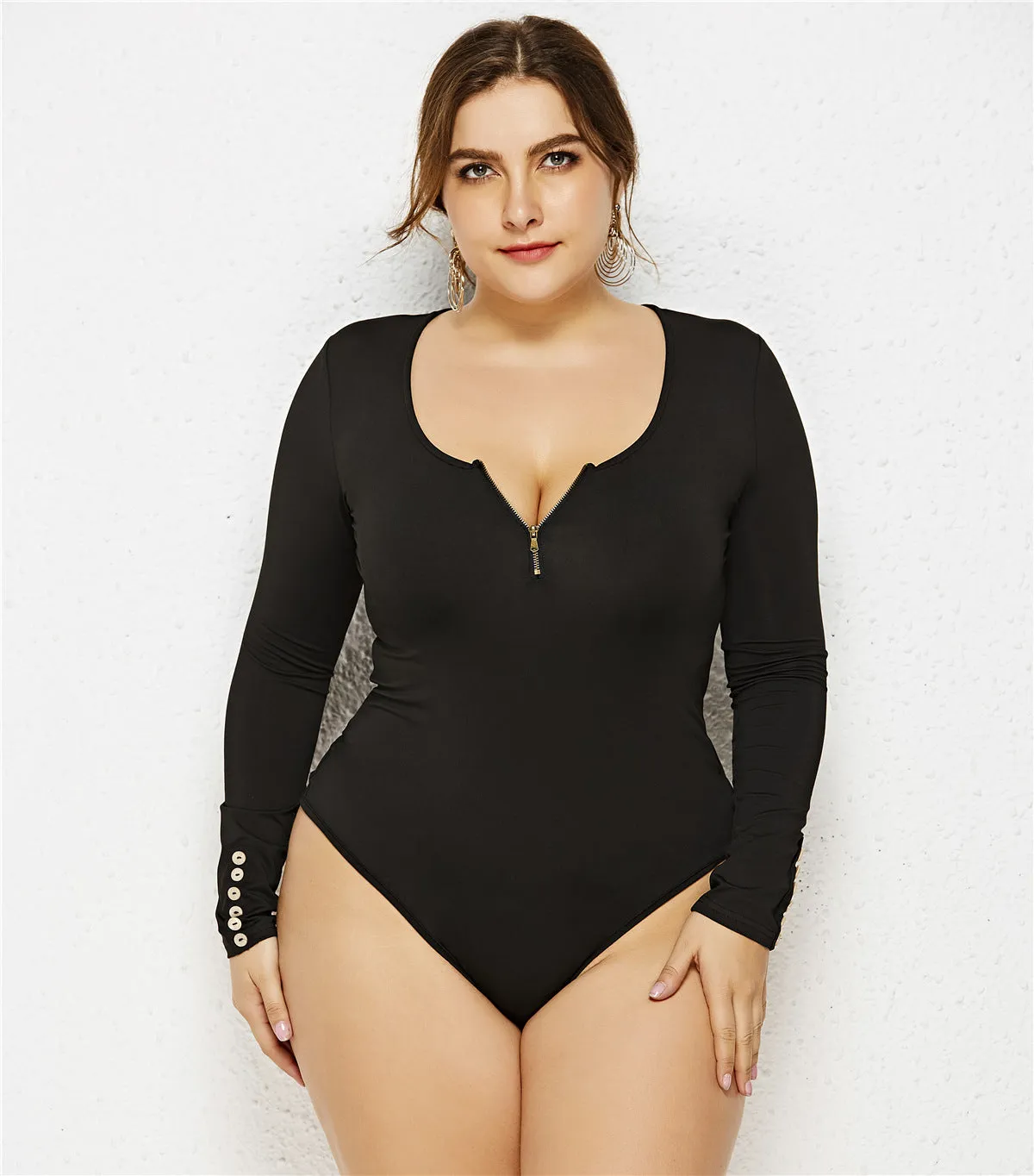 Bottoming Zipper Wholesale Plus Size Bodysuits