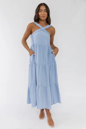 Brenna Blue Halter Maxi Dress