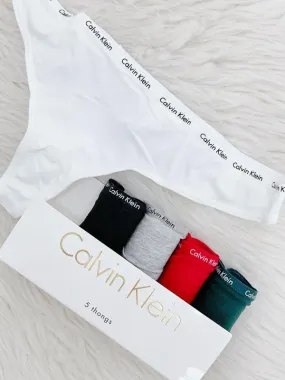 Calvin Klein Women's Signature Cotton Thong 5 Pack Panty White/Black/Grey/Red/Green QD3712-960