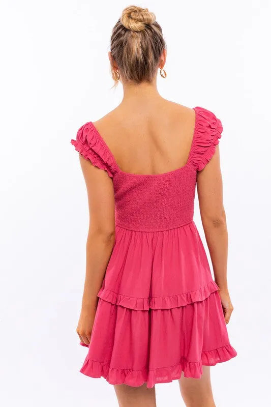 Cap-Sleeve Short Ruffled Graduation Party Dress