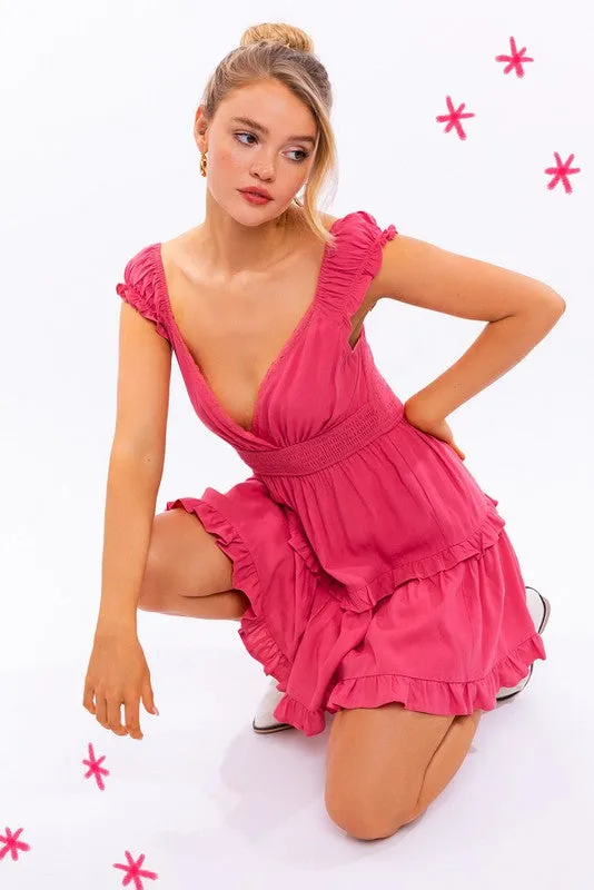 Cap-Sleeve Short Ruffled Graduation Party Dress