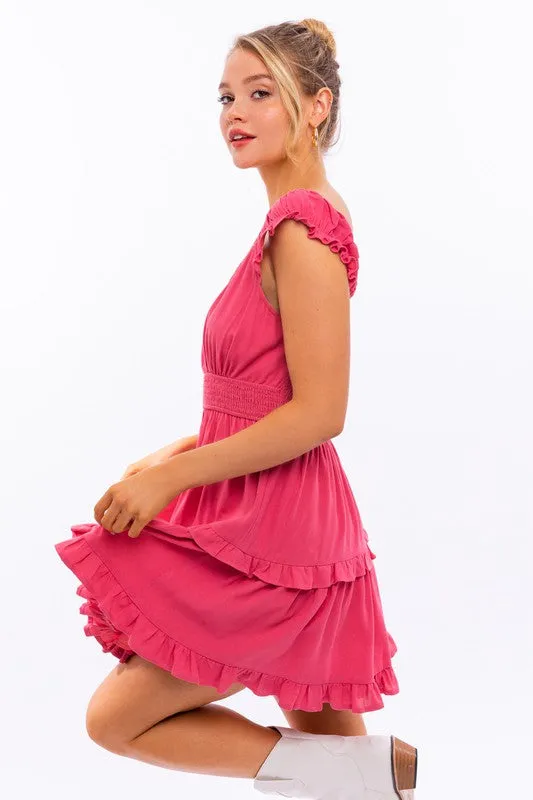 Cap-Sleeve Short Ruffled Graduation Party Dress