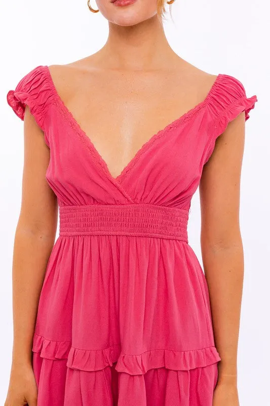 Cap-Sleeve Short Ruffled Graduation Party Dress