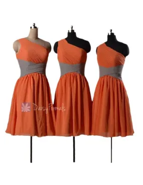 Classic Orange Chifon Bridesmaid Dresses Short One Shoulder Formal Dresses(BM351)