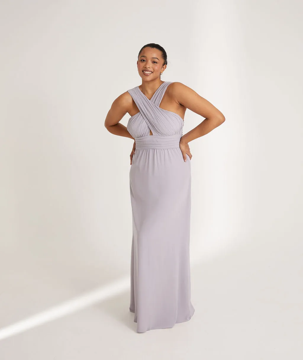 Cross Neck Pleated Waist Chiffon Bridesmaid Dress - Dusty Lilac