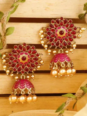 Dark Pink Ushta Designer Jhumkis