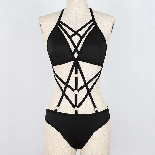 'Deviant' Black Harness Bodysuit