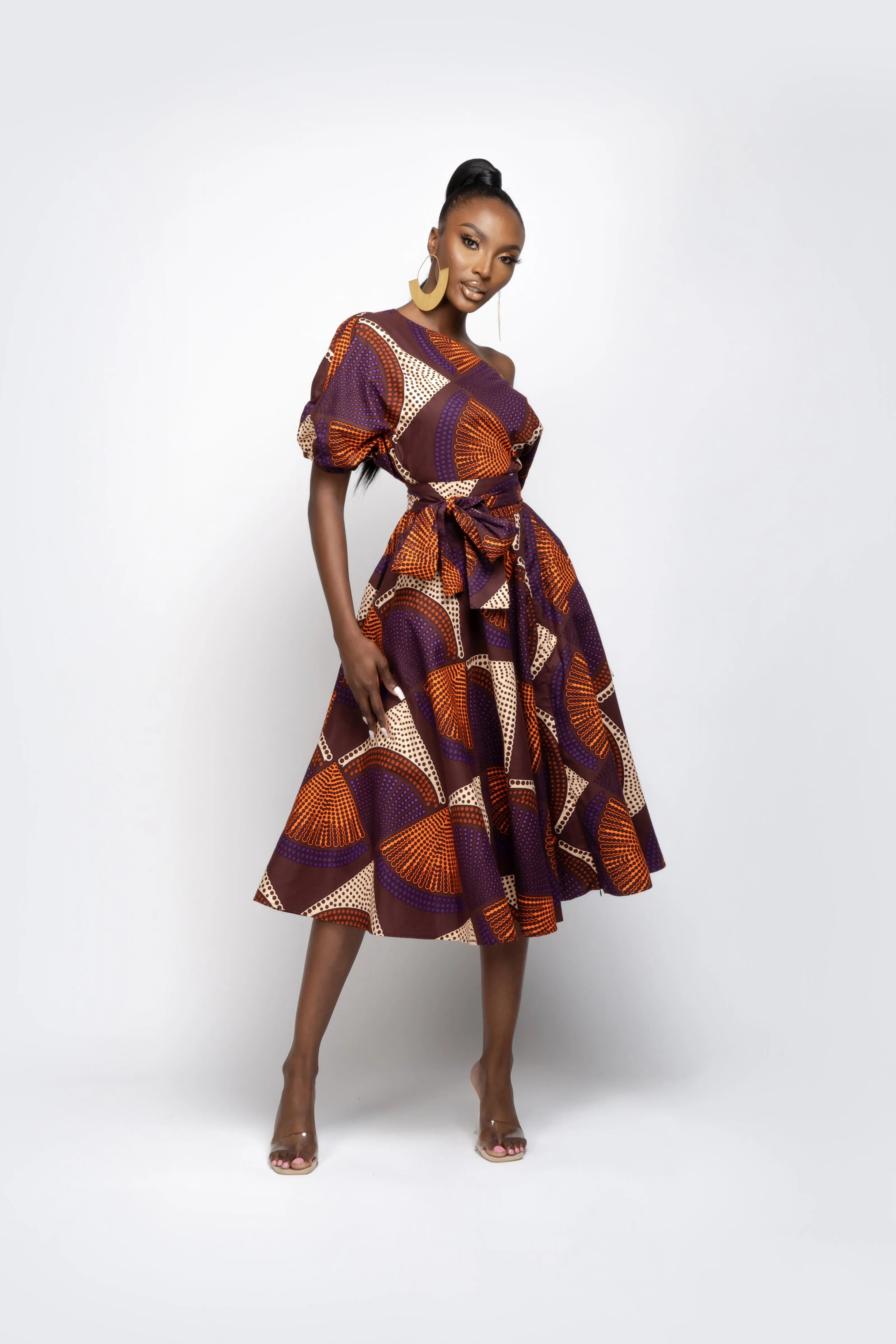 DORA African Print One-shoulder Midi Dress