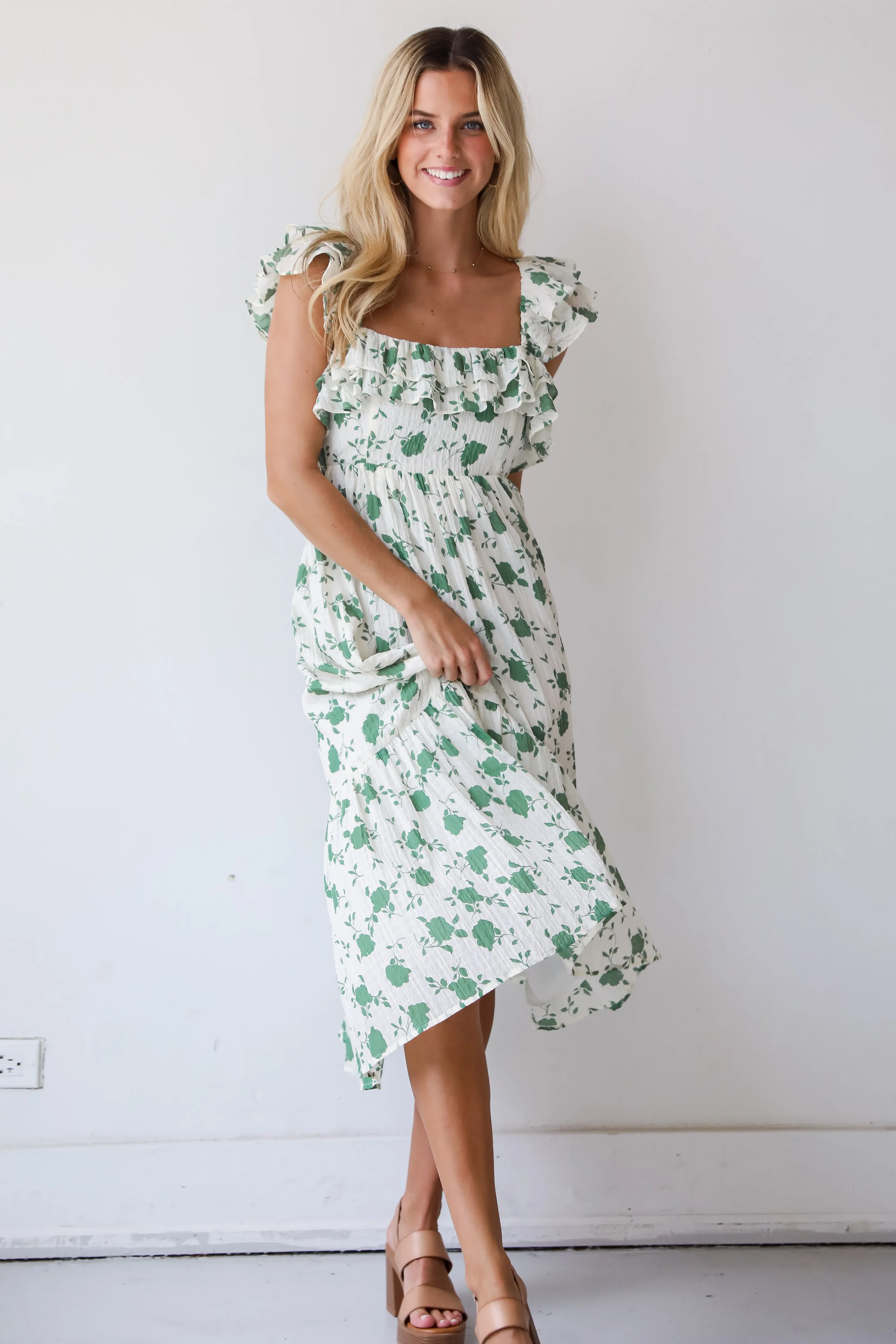 Fabulous Darling Green Floral Midi Dress