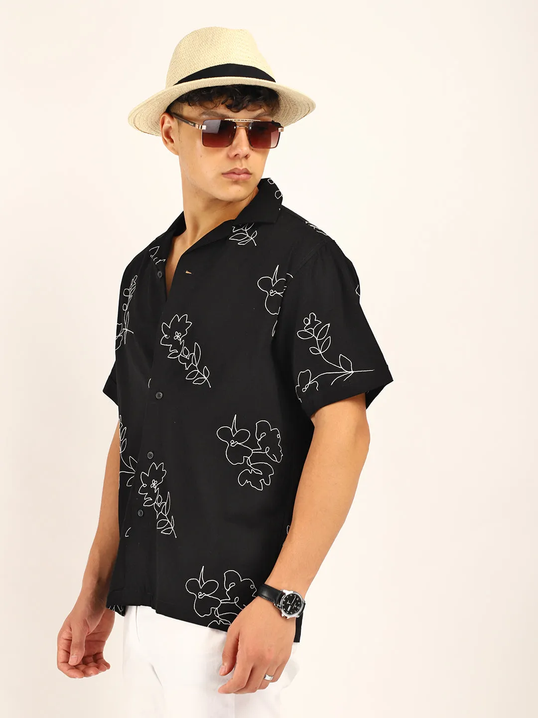 Floral Black Half Sleeves Shirt