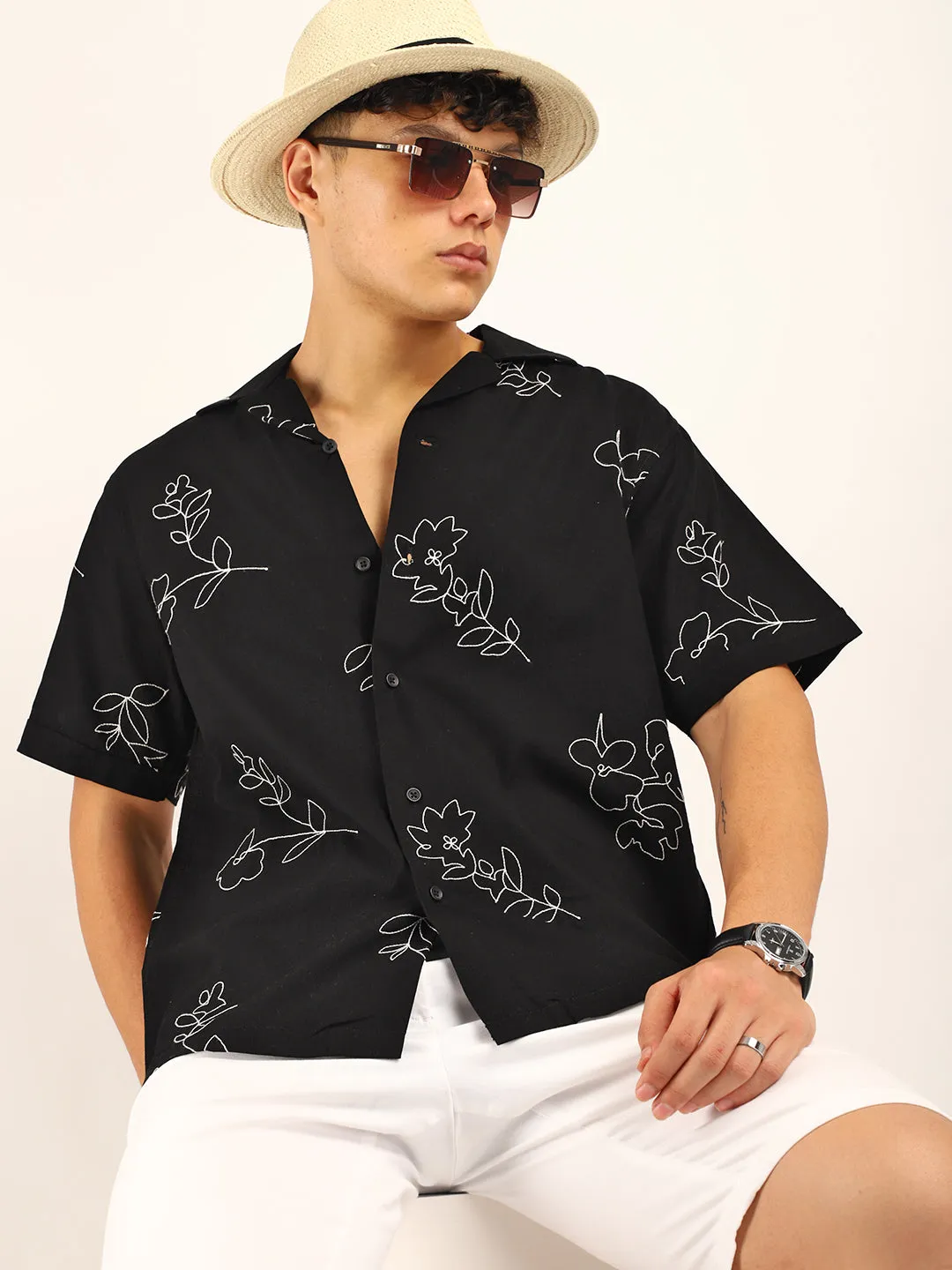 Floral Black Half Sleeves Shirt