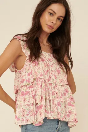 Flower Hour Floral Tiered Ruffle Babydoll Top