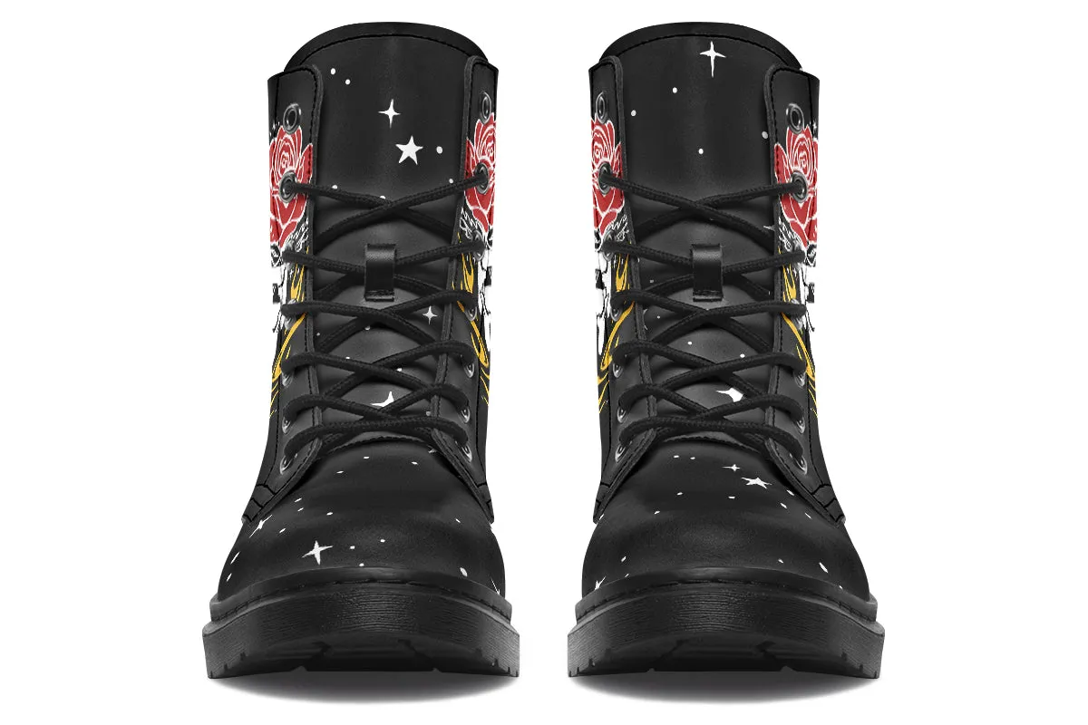 Forever Rose Boots - Vegan Leather Doc-Style Boots with Durable Stitched on Soles