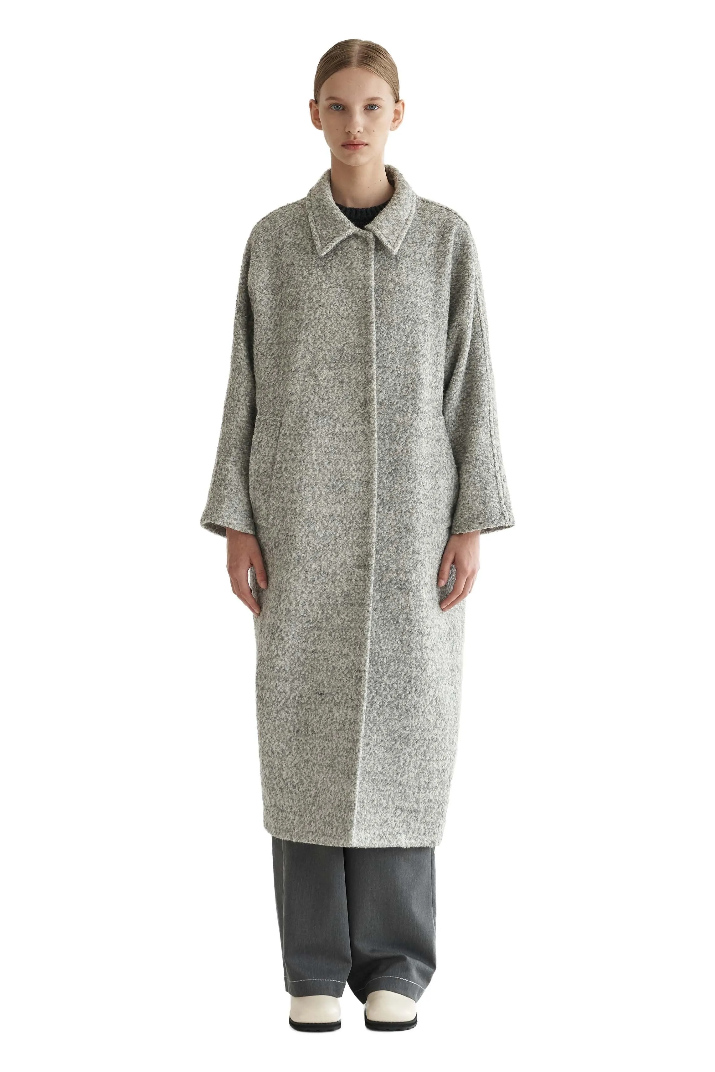 Grey Boucle Long Coat