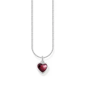 Heart pendant necklace silver with red zirconia