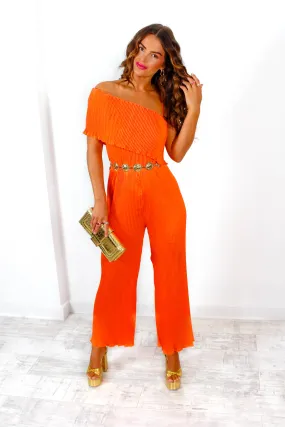 Its Jumpin - Orange Plisse One Shoulder Jumpsuit