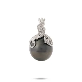 Living Heirloom Tahitian Black Pearl Pendant in White Gold with Diamonds - 14-17mm