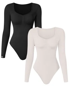 Long Sleeve  flattering bust ruched bodysuits