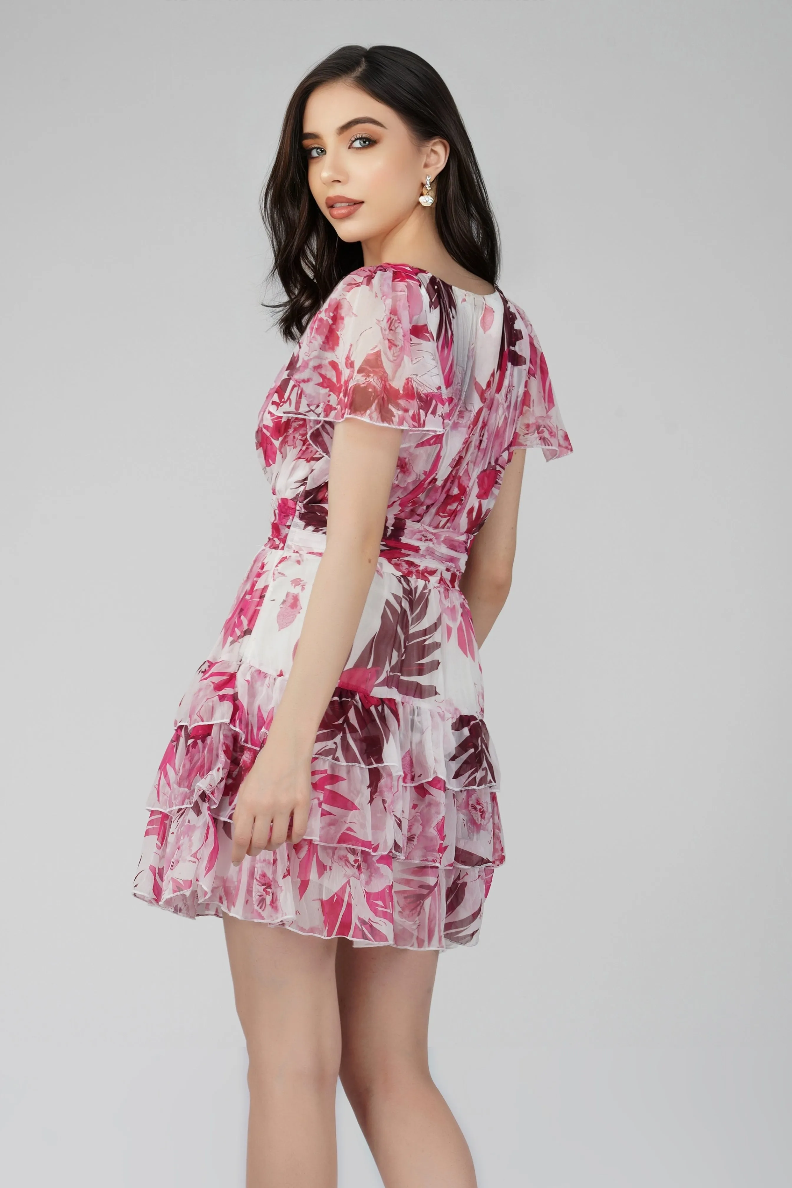 Madison Pink Printed Chiffon Mini Dress