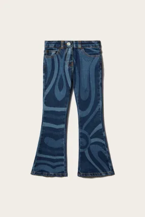 Marmo-Print Flared Jeans