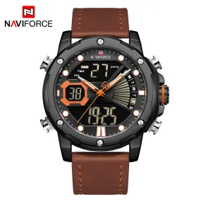 NAVIFORCE Men Military Sport Digital Watch Leather Strap Waterproof Quartz Watches NF9172L