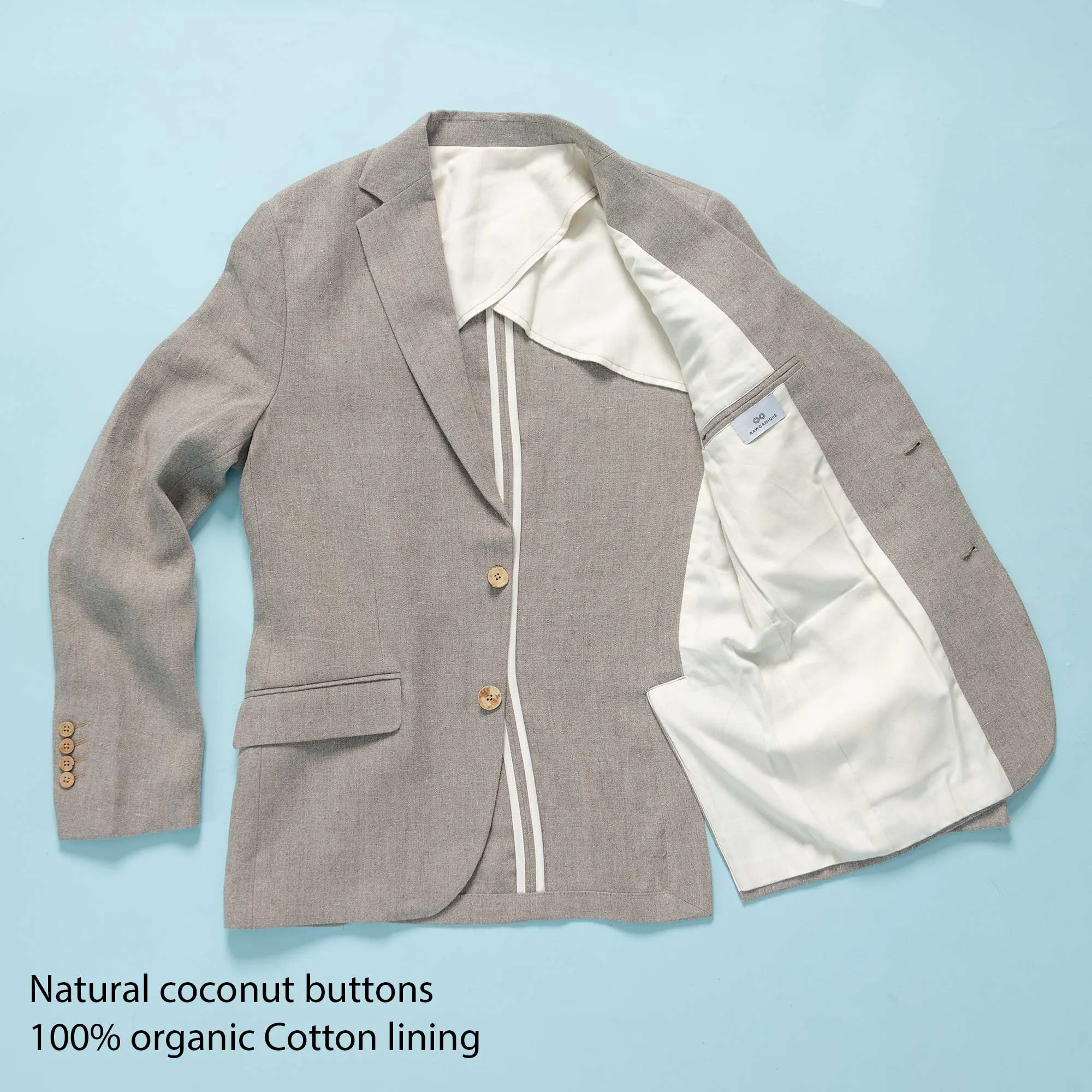 NEW YORKER 100% Organic Linen Blazer Jacket (Organic Cotton Lining, Coconut Buttons) (Biodegradable)