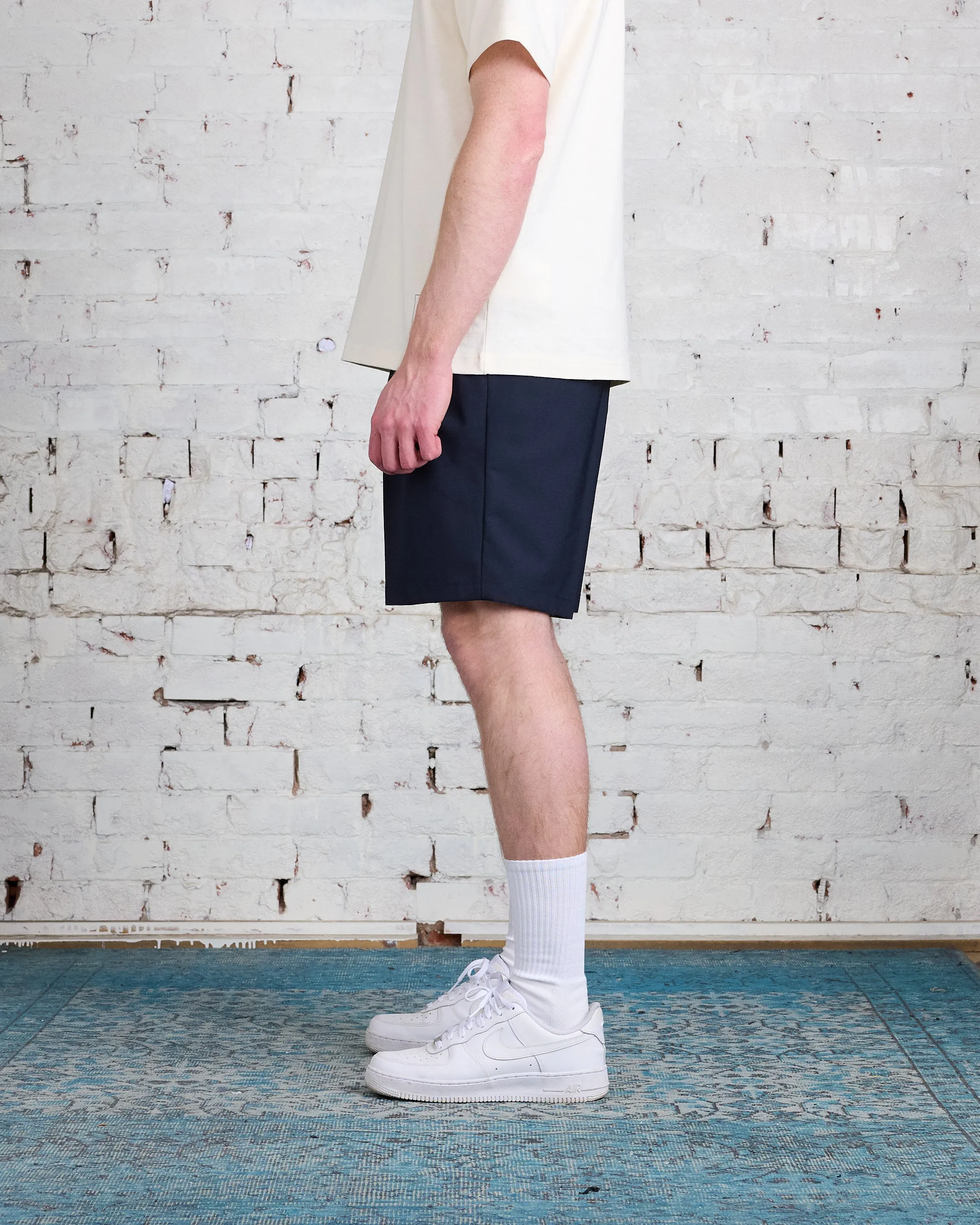 Norse Projects Benn Light Wool Pleated Short Dark Navy