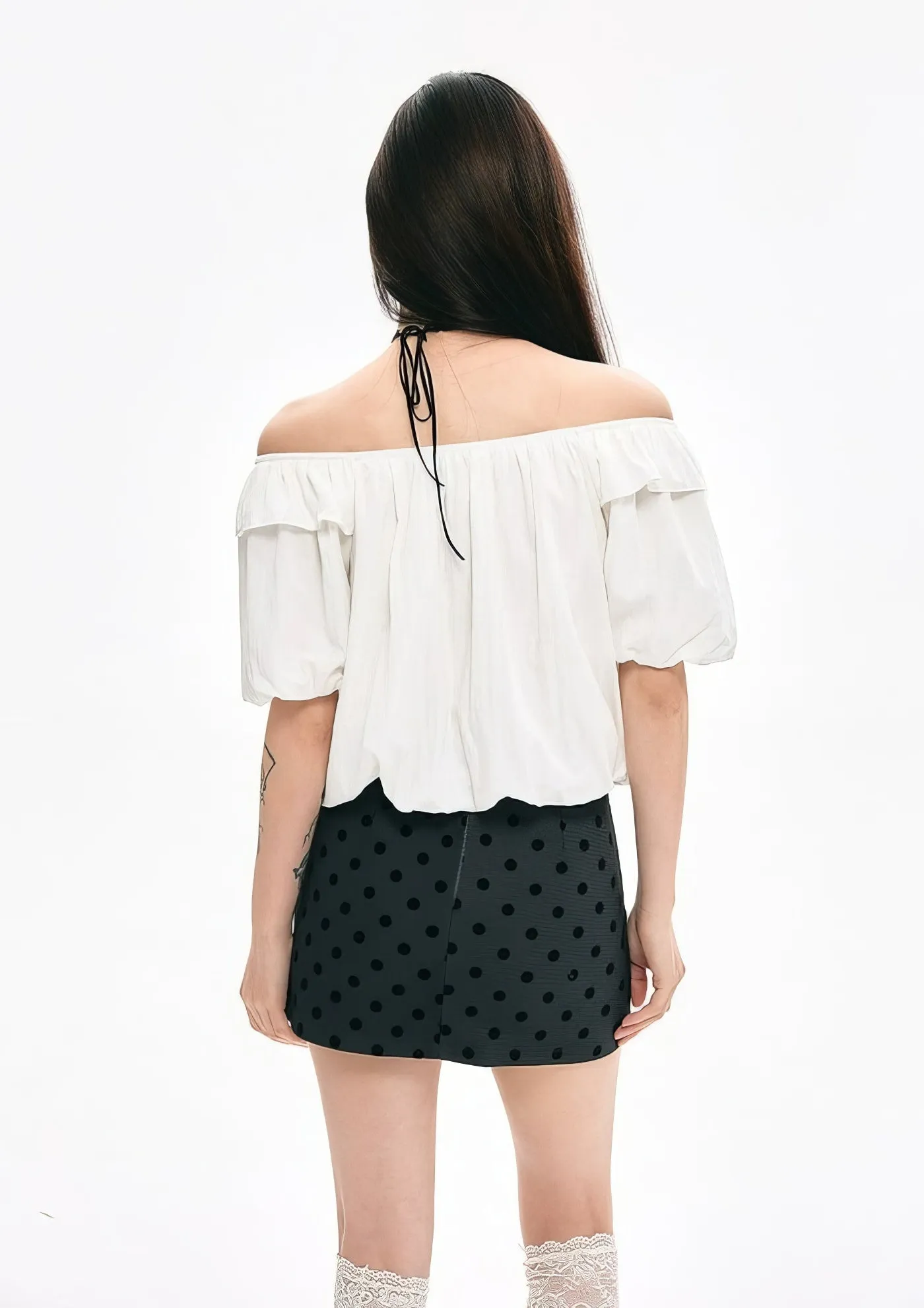 Off-Shoulder Ruffle Sleeve Blouse with Tie Detail