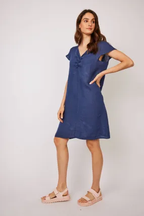 Pistache - Cap Sleeve Linen Dress - Dark Denim