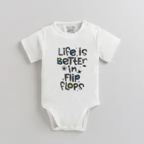 Polka Tots Half Sleeves Rompers Onesie Life Is Better print - White