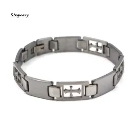 Religious Stainless Steel Cross ID Bracelet Bangle