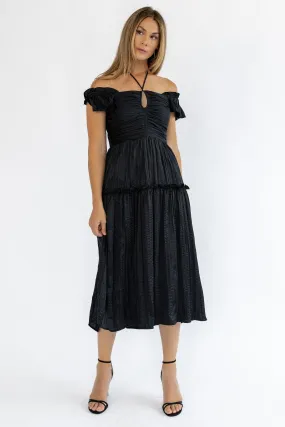 Ruche Me Right Black Midi Dress